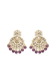 Lavender Kundan Chandbali Earrings with Beads & Pearls