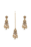 Gold Color Stone Studded Drop Earrings With Maangtika