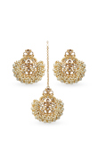  Stone Studded Mirror Work Chandbali Earrings with Maangtika