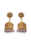 Stone Studded Jhumka Earrings With Lavender Grey Beads