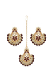 Stone Studded Maroon Pearls Chandbali Earrings With Maangtika