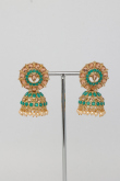 Green Stone Studded Jhumkas With Cream Beads