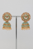 Seafome Green Stone Jhumka Earrings With Cream Beads