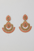 Salmon Pink Stone Studded Chandbali Earrings