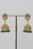 Stone Studded Jhumka Earrings With Dark Green Beads