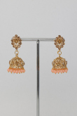  Golden Stone Studded Jhumka Earrings With Peach Pearls