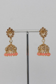 Stone Studded Jhumka Earrings With Salmon Pink Pearls