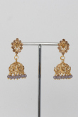 Stone Studded Jhumka Earrings With Dark Grey Pearls