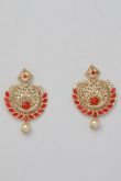 Red Stone Studded Pearl Drop Earrings