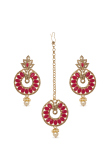 Elegant Gold Plated Drop Earrings with Maangtika Set