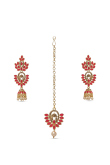 Jhumka Style Drop Earrings with Stones, Pearls & Maangtika