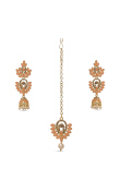  Peach Earrings with Maangtika Jhumka