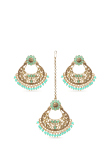 Seafoam Green Stone & Pearl Gold Plated Earrings with Maang Tikka