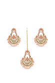 Pastel Pink Beaded Kundan Maang Tikka & Earring Set