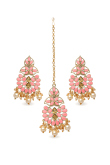 Light Pink and Gold Color Stone Studded Earrings with Maangtika