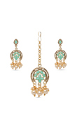 Turquoise Stone & Pearl Gold-Plated Chandelier Earrings with Mang Tikka