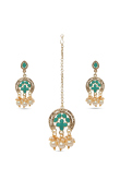 Green Stone Studded Drop Earrings With Maangtika