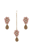  Gold Plated Stone Studded Earrings with Maangtika Set