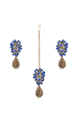 Royal Blue and Gold Color Stone Studded Earrings with Maangtika