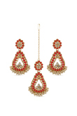  Stone Studded Drop Bead Earrings with Maangtika