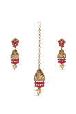  Stone Studded Drop Earrings with Maangtika