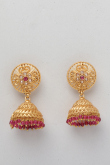 Dark Magenta Pink Stone Studded Jhumka Earring