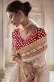 Kora Silk Creamy Pink Embroidered Shimmer Saree
