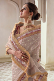 Kora Silk Creamy Pink Embroidered Shimmer Saree