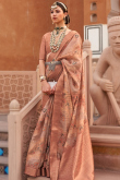 Kora Silk Peach Woven Zari Broad Border Saree