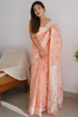 Kora Silk Peach Woven Zari Light Weight Saree 