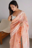 Kora Silk Peach Woven Zari Light Weight Saree 