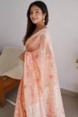 Kora Silk Peach Woven Zari Light Weight Saree 