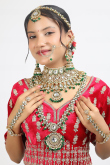 Kundan Embellished Alloy Bottle Green Bridal Set 