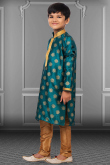 Lace Embroidered Dupion Silk Peacock Blue Boy's Kurta Pajama