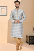 Lace Embroidered Jacquard Ash Grey Men Kurta Pajama