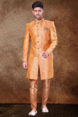 Lace Embroidered Jacquard Carrot Orange Men Sherwani