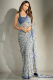 Lace Embroidered Navy Blue Georgette Light Weight Saree