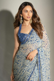 Lace Embroidered Navy Blue Georgette Light Weight Saree