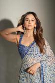 Lace Embroidered Navy Blue Georgette Light Weight Saree