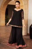 Lace Embroidered Net Black Sharara Suit
