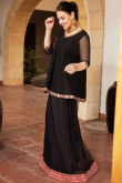 Lace Embroidered Net Black Sharara Suit