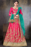 Lace Embroidered Net Cerise Pink Lehenga