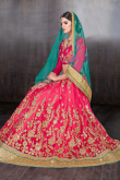 Lace Embroidered Net Cerise Pink Lehenga