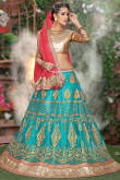 Lace Embroidered Net Turquoise Blue Lehenga
