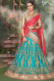 Lace Embroidered Net Turquoise Blue Lehenga