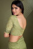 Lace Embroidered Olive Green Sangeet Net Saree