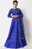 Lace Embroidered Satin Royal Blue Lehenga