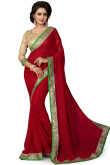 Deep Red Festive Wear Georgette Saree