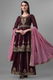 Latest Dark Wine Maroon Sequins Embroidered Lehenga Choli