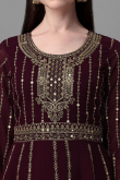 Latest Dark Wine Maroon Sequins Embroidered Lehenga Choli